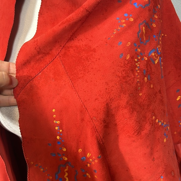 Vintage western red suede leather hand painted shawl rare large - Picture 13 of 17